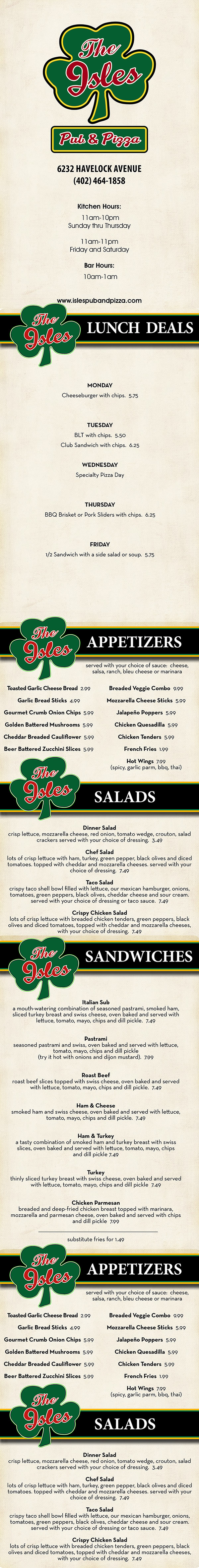 The Isles Pub & Pizza Menu - Lincoln Nebraska - Page 1