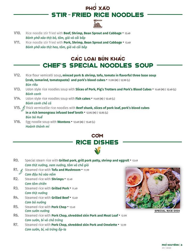 Pho Nguyenn Vietnamese Restaurant Menu - Lincoln Nebraska - Page 3